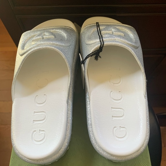Gucci  Silver Slide Sandals - Picture 1 of 7